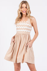 Beige Ric Rack Accent Sleeveless Maternity Dress