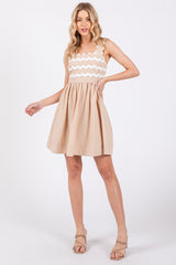 Beige Ric Rack Accent Sleeveless Dress