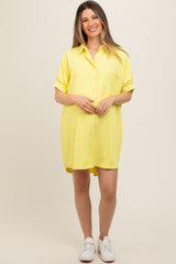 Yellow Collared Button Down Maternity Shirt Dress