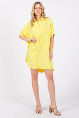 Yellow Collared Button Down Maternity Shirt Dress