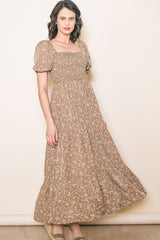 Mocha Floral Short Sleeve Maxi Dress