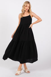 Black Soft Washed Cotton Gauze Maxi Dress