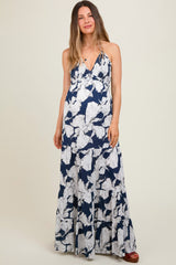 Navy Printed Woven Maternity Maxi Dress