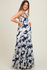 Navy Printed Woven Maternity Maxi Dress