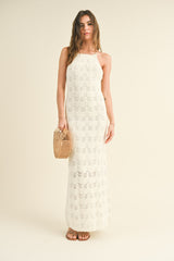 Beige Crochet Knit Back Cutout Maternity Maxi Dress