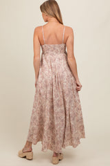 Mauve Floral Ruffle Hem Maternity Maxi Dress