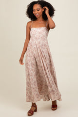 Mauve Floral Ruffle Hem Maxi Dress