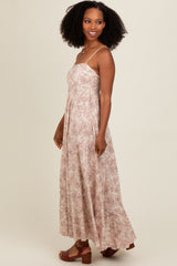 Mauve Floral Ruffle Hem Maxi Dress