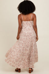 Mauve Floral Ruffle Hem Maxi Dress