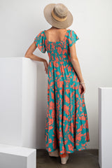 Atlantis Green Short Sleeve Printed Woven Maxi Dress