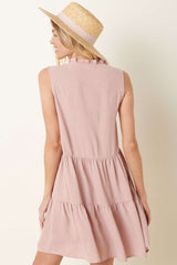 Rose Button Front Sleeveless Mini Dress