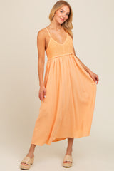 Peach V-Neck Crochet Top Midi Dress