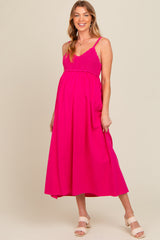 Fuchsia V-Neck Crochet Top Maternity Midi Dress