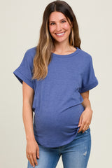 Blue Short Sleeve Terry Maternity Top