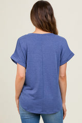 Blue Short Sleeve Terry Maternity Top