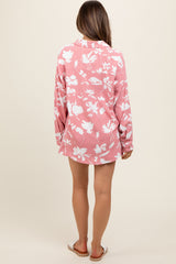 Mauve Floral Button Up Long Sleeve Maternity Short Set