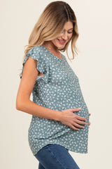 Olive Floral Ruffle Sleeve Maternity Top