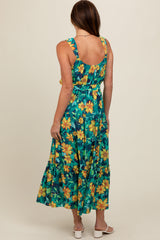 Yellow Floral Tiered Sash Tie Midi Dress