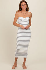 White Striped Strapless Fitted Maxi Dress