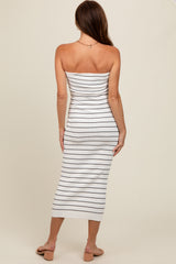 White Striped Strapless Fitted Maxi Dress