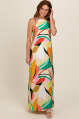 Multicolor Abstract Print Halter Maxi Dress