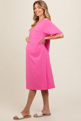 Pink Oversized Round Neck T-Shirt Maternity Dress