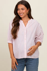 Light Pink Striped Button Down Maternity Top