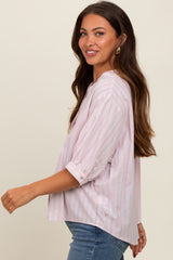 Light Pink Striped Button Down Maternity Top