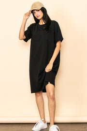 Black Oversized Round Neck T-Shirt Dress