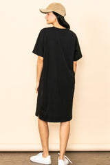 Black Oversized Round Neck T-Shirt Dress