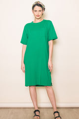 Green Oversized Round Neck T-Shirt Dress