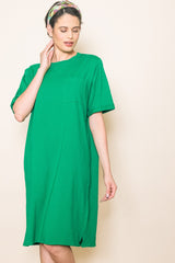 Green Oversized Round Neck T-Shirt Dress