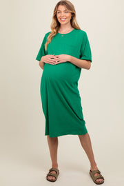 Green Oversized Round Neck T-Shirt Maternity Dress