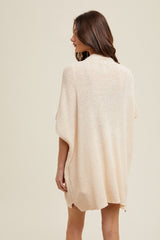 Beige Drop Shoulder Side Pocket 3/4 Sleeve Cardigan