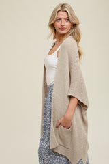 Cream Drop Shoulder Side Pocket 3/4 Sleeve Cardigan