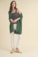 Forest Green Drop Shoulder Side Pocket 3/4 Sleeve Maternity Cardigan