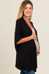 Black Drop Shoulder Side Pocket 3/4 Sleeve Maternity Cardigan