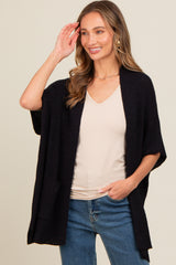 Black Drop Shoulder Side Pocket 3/4 Sleeve Maternity Cardigan