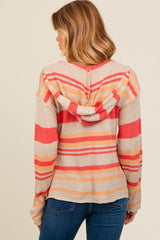 Beige Multi-Color Striped V-Neck Maternity Sweater