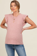 Pink Striped Ruffle Sleeve Maternity Top