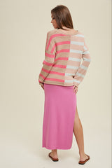 Pink Colorblock Stripe Sweater