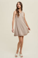 Mocha Striped Pleated Dress