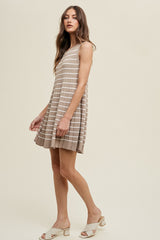 Mocha Striped Pleated Dress