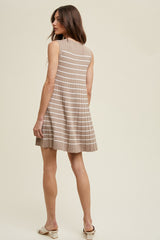 Mocha Striped Pleated Dress