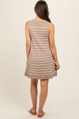 Mocha Striped Pleated Maternity Dress