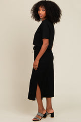 Black Short Sleeve Midi Skirt Set