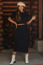 Black Short Sleeve Maternity Midi Skirt Set