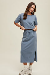 Slate Short Sleeve Midi Skirt Set