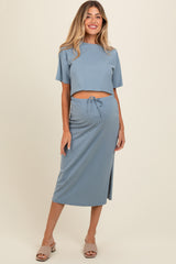 Slate Short Sleeve Maternity Midi Skirt Set