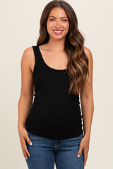 Black V-Neck Basic Maternity Tank Top